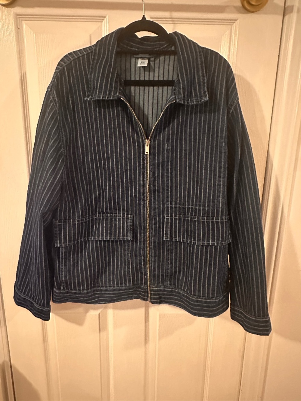Dark Blue Wash Pinstripe Denim Jacket